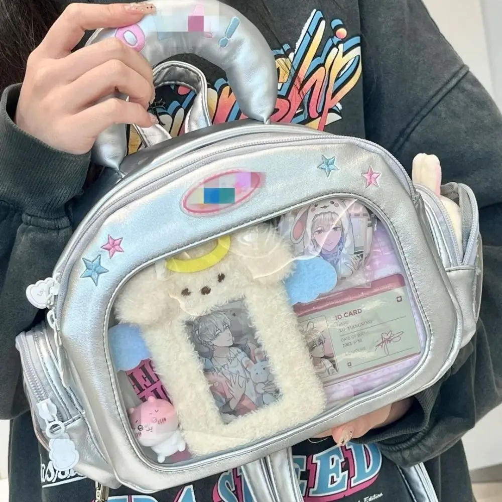 Zipper Bag Blue Plaid Itabag Dual Purpose Korean Style Transparent Pocket Small Item Bag Idol Merchandise Storage