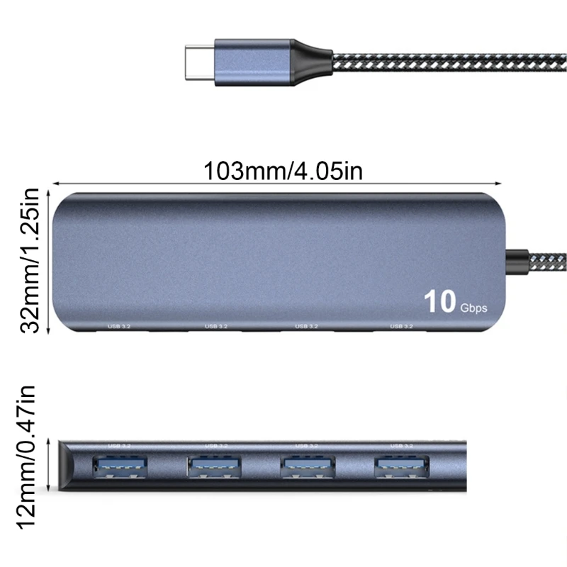 알루미늄 USB C 허브 10Gbps 4 in 1 USB 3.2 어댑터(4 USB 3.2 4 포트 USB C 포함)