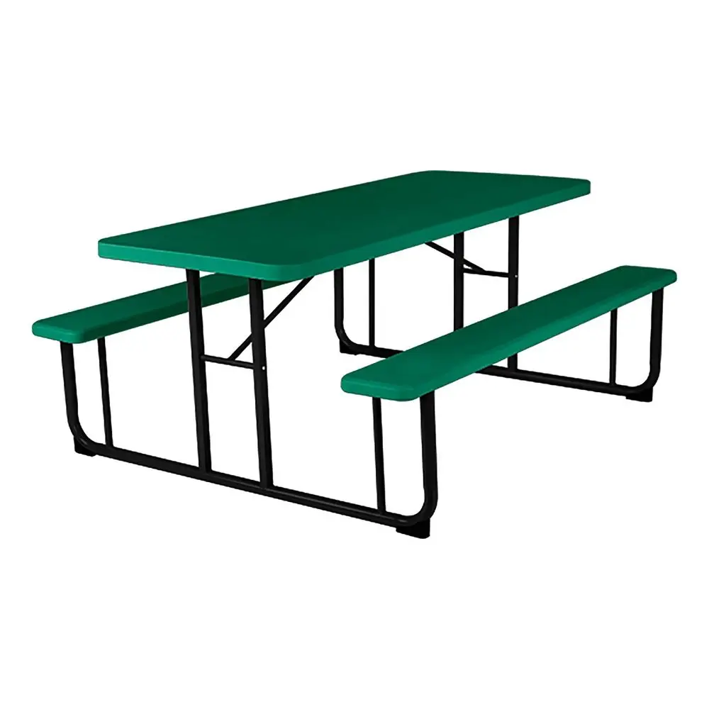 

Commercial Furniture Rectangular Picnic Table with Benches, BlowMolded Plastic Portable Outdoor Picnic Table, Green