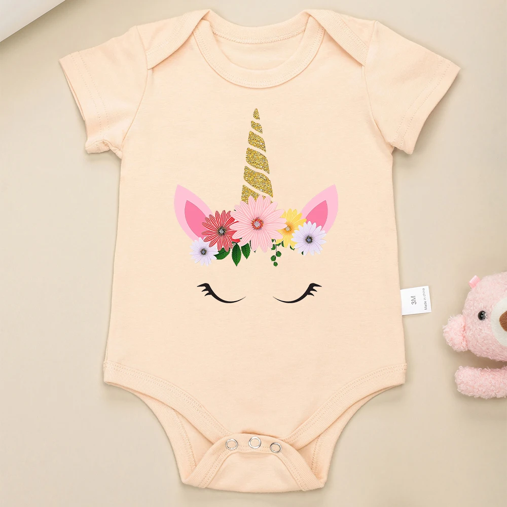 Cute Baby Girl Clothes Onesie Cute Unicorn Pattern Cotton Toddler Jumpsuit Comfy Breathable Newborn Bodysuit Street Casual