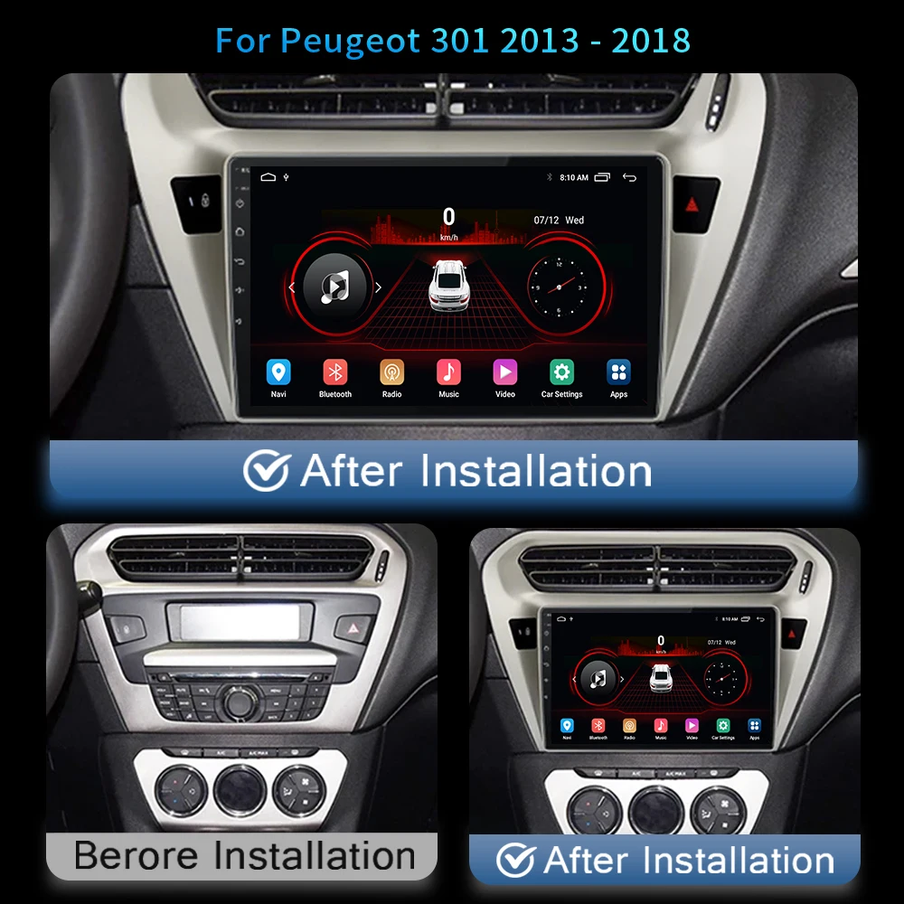 Android 13 Car Multimedia Player For Peugeot 301 Per Citroen C-Elysee CElysee 2012-2016 Car GPS Navigation Touch Screen 2din