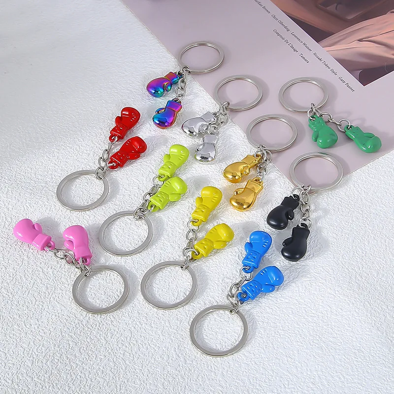 Mini Metal Boxing Gloves Keychain Double Left Right Punch Mitts Charms Fitness Club Car Key Ring Sports Graduation Gift Keychain