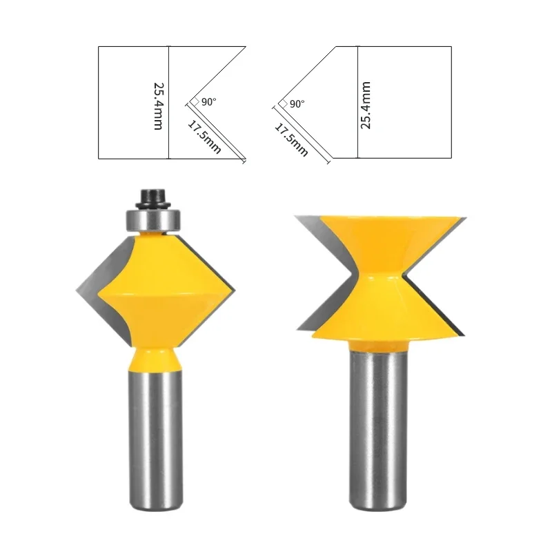 2PCS 90 Degree Edge Banding Assembly Router Bit Woodworking Milling Cutter Carbide Bit for Wood Trimming and Slotting Tool