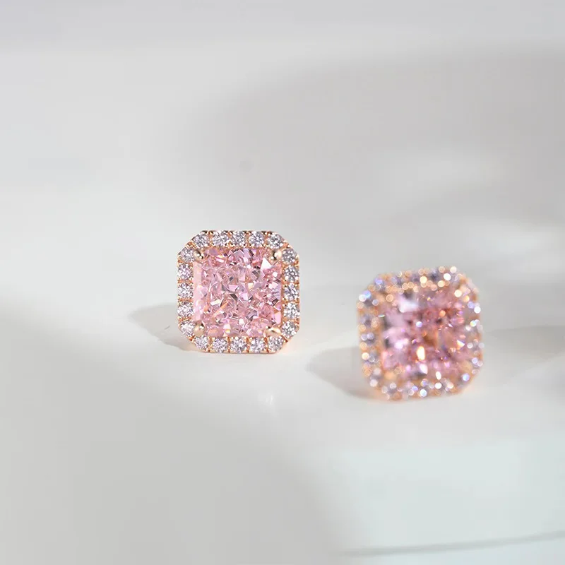 RAKOL Pink Small Square Sugar Zircon Stud Earrings For Women Classic High Grade Luxury Dinner Party Accessories