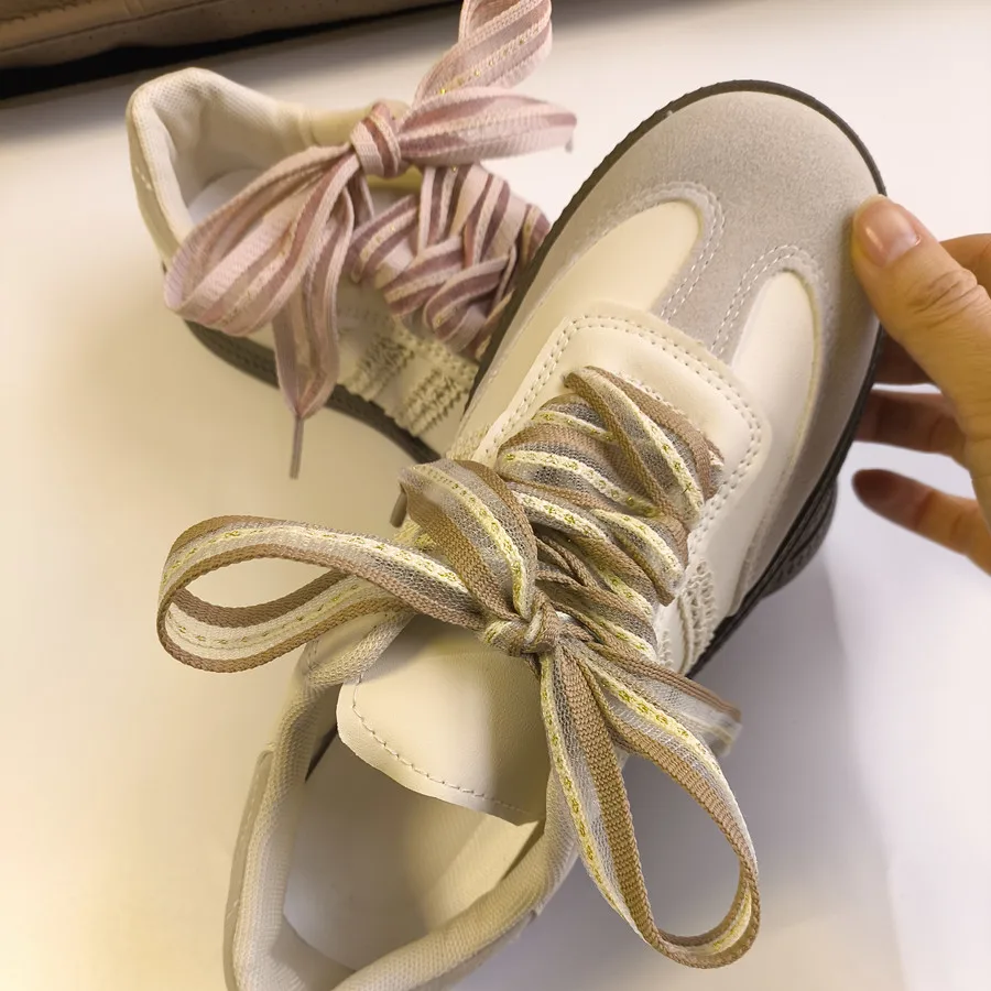 2cm Wide Silver Thread Organza Shoelaces Laser Chiffen Yarn Bow Laces Beauty White Casual Sneaker DE Training Shoes Laces