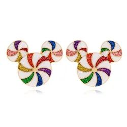 1Pair New Colorful Oil Drop Zircon Chirtmas Candy Stud Earring For Women Girls Cute Holiday Jewelry Gifts