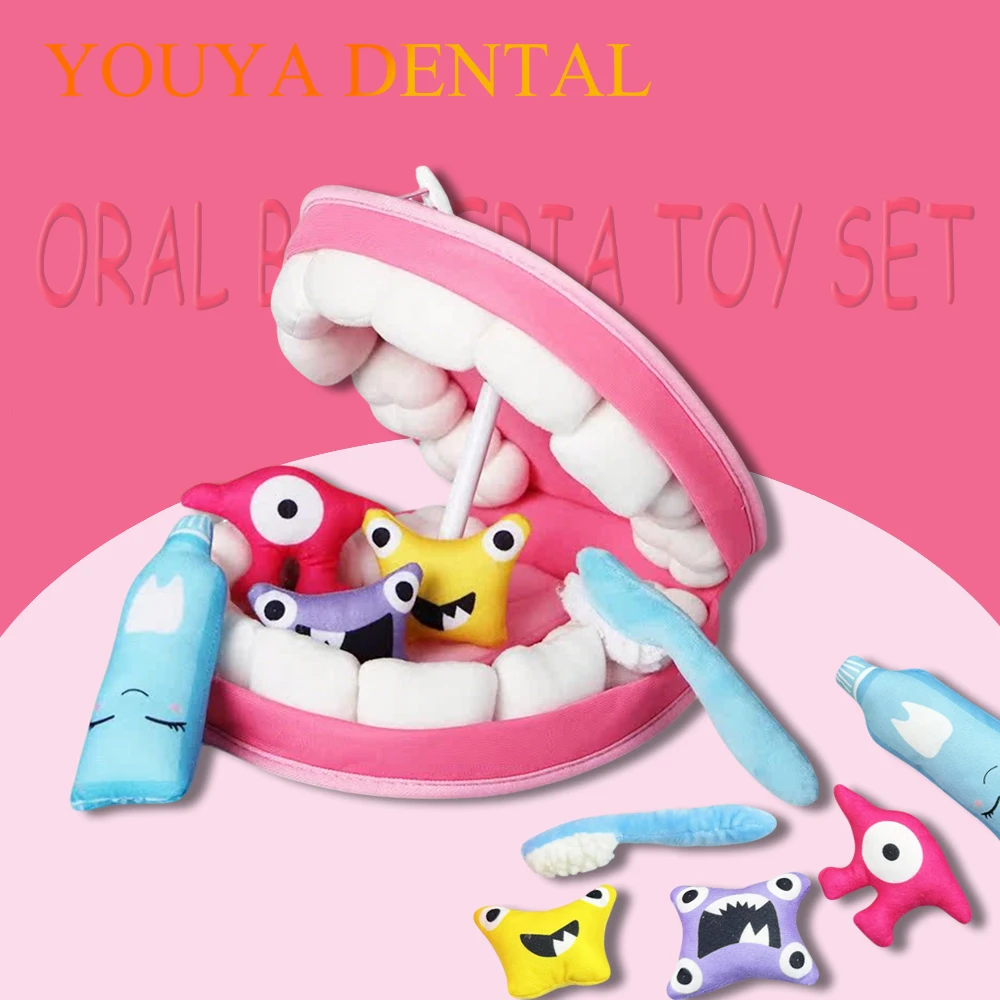 Cartoon Tooth Brushing Plush Toy Learning To Brush Teeth Children Toy Plush Teeth Bacteria Set Dental Health Cognitive Game Gifs