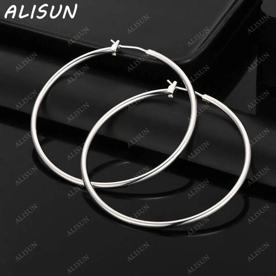 

ALISUN 925 Sterling Silver 50mm Round Hoop Earrings For Women Fashion Jewelry Charm Grace Wedding Engagement Accessories