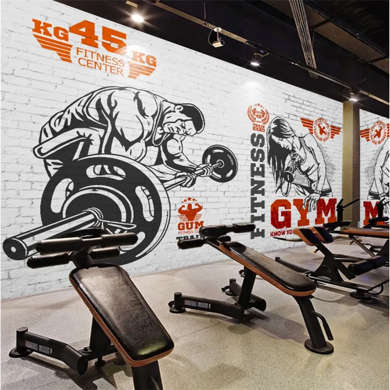 

Gym Beauty Muscular Man Weightlifting Background Wall Paper 3D Fitness Club Industrial Decor Mural Wallpaper Papel De Parede 3d