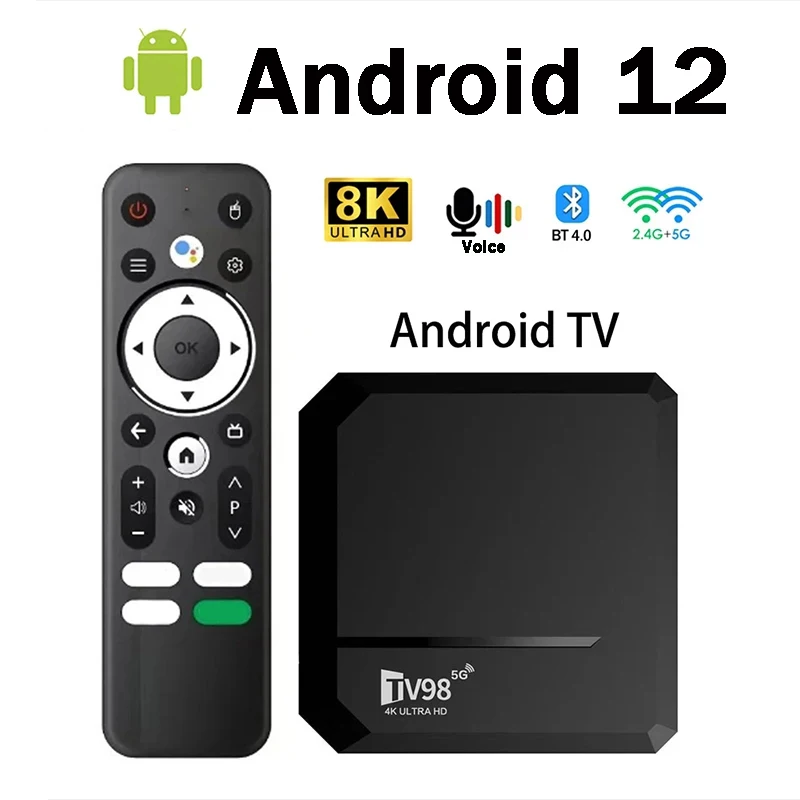 Tv98 bt tv box android 12 all winner h313 quad core 8k hd android tv box 4g 5g dual wifi media