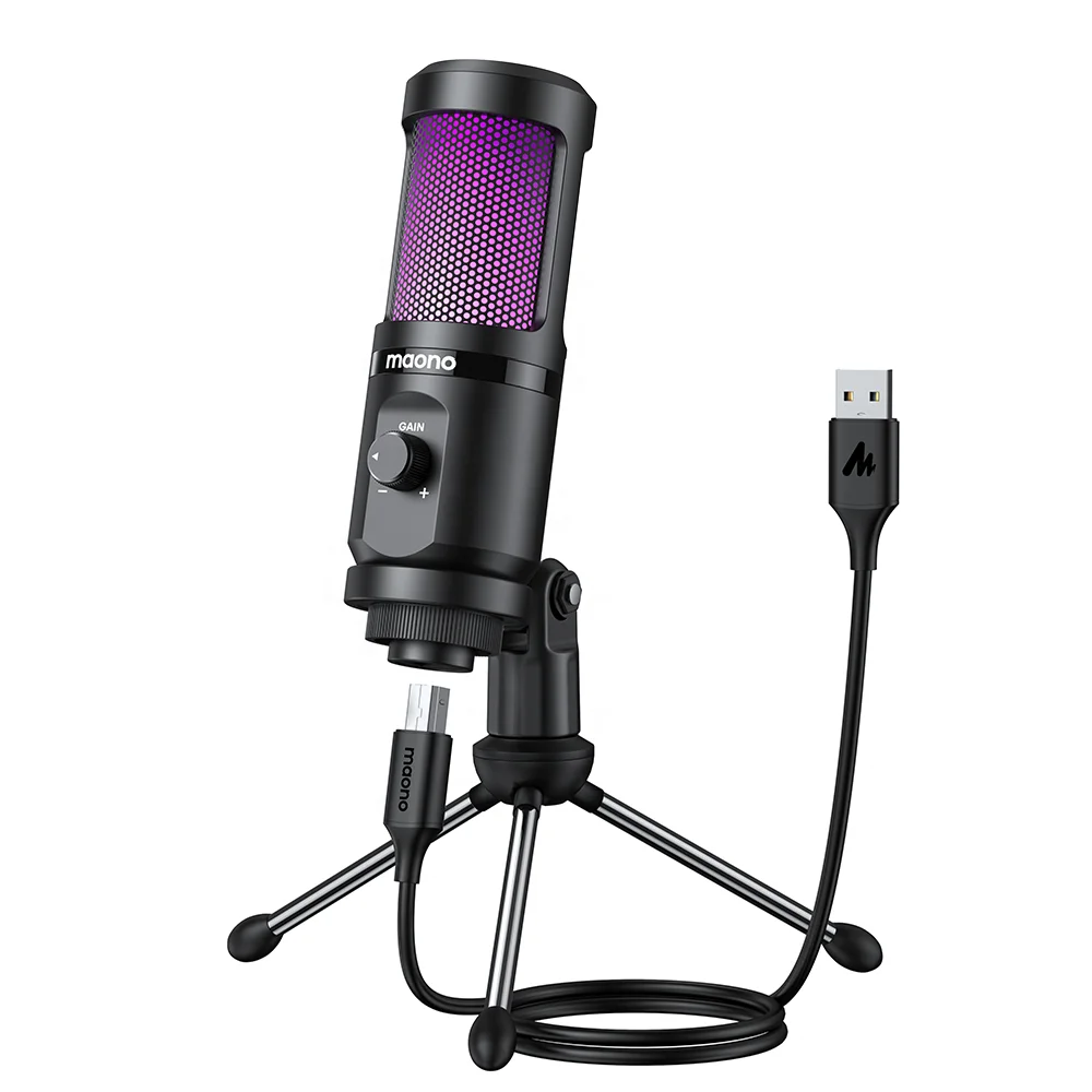 Micrófono para Juegos RGB MAONO, Micrófono de Escritorio, Micrófono para Podcast, Micrófono USB para Grabación, Micrófono para Juegos PS4