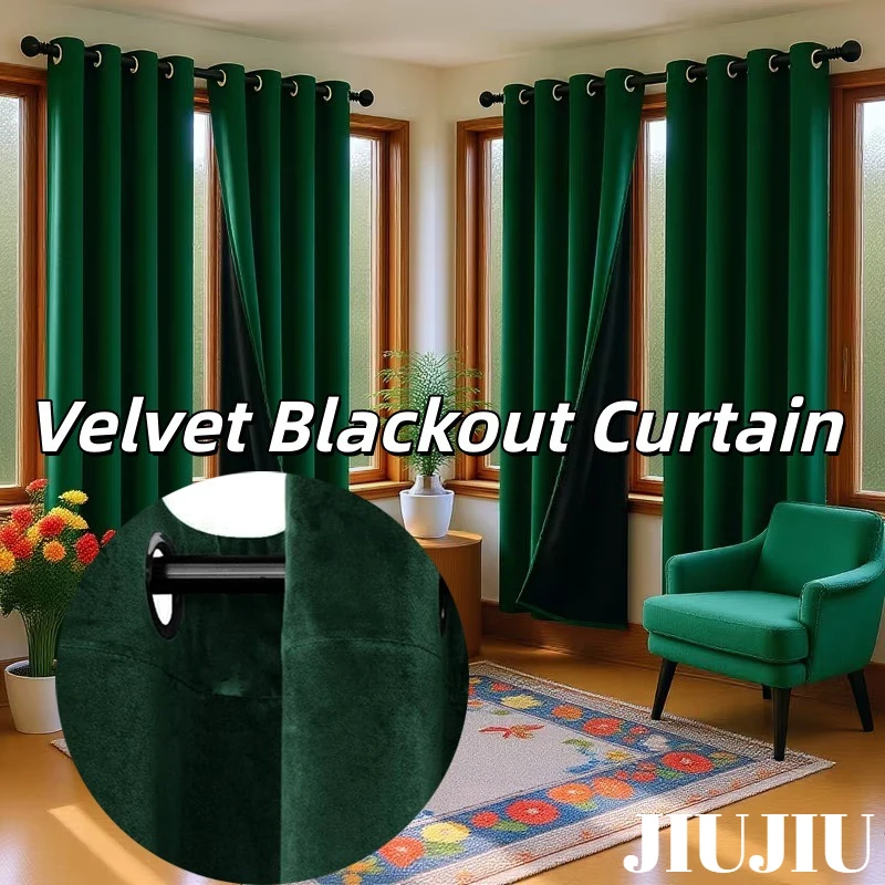 Velvet Blackout Curtains with Grommets Thermal-insulated Suitable for Bedrooms and Living Rooms Versatile Hanging Options