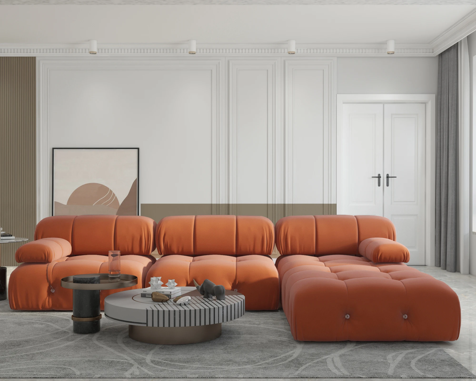 Italian Modular Combination Sofas Set Kanap Modular Corner Orange L-Shaped