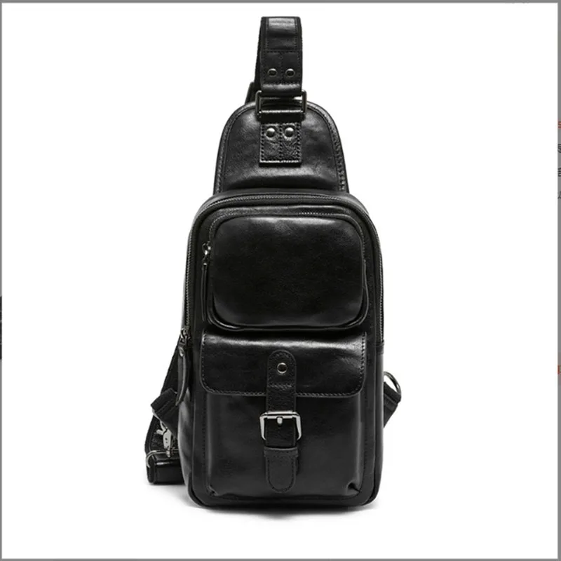 

Retro style men's chest bag, outdoor sports large capacity crossbody bag, leather men's commuting shoulder bag - Retro design