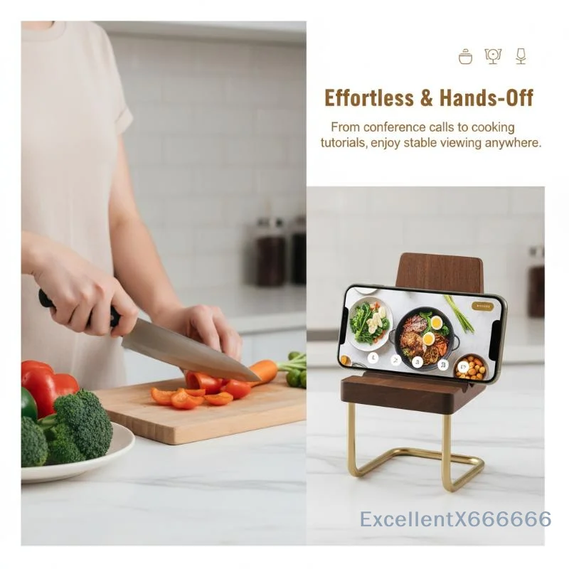 Minimalist Solid Walnut Wood Phone Holder Creative Desktop Stool Stand Non-Slip for Desk Video Watching Office Daily Use