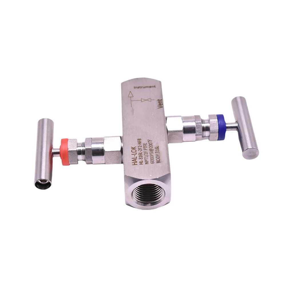 Female and Female 2-Valve Manual Control Manifold for General Application for Gas Water Oil Media Featuring Needle Valves