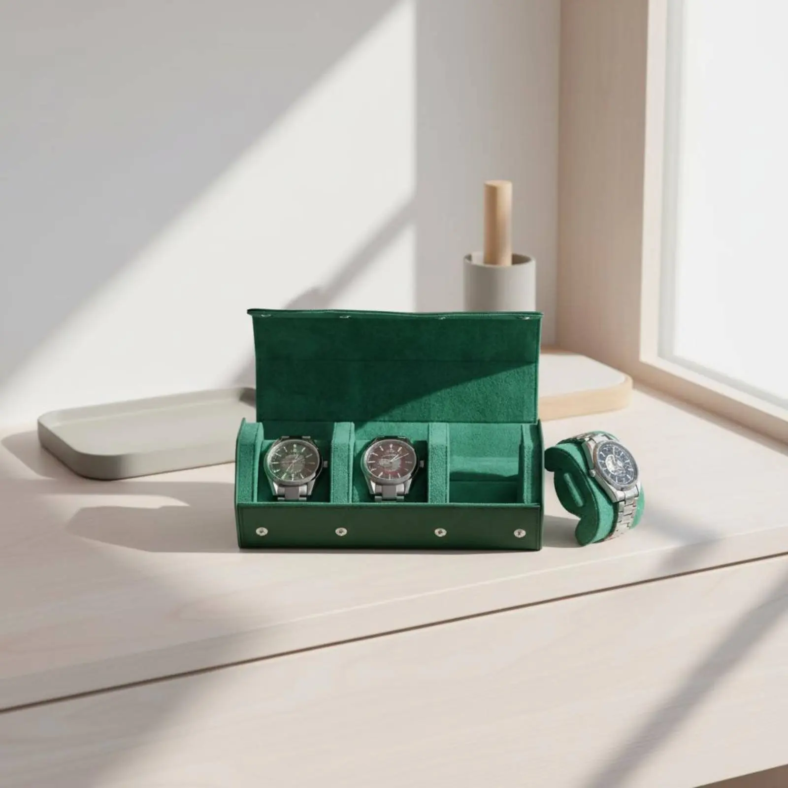 

Коробка для часов с 3 отделениями, шестиугольный дорожный футляр ручной работы, устойчивый к царапинам, со съемными подушечками для мужчин