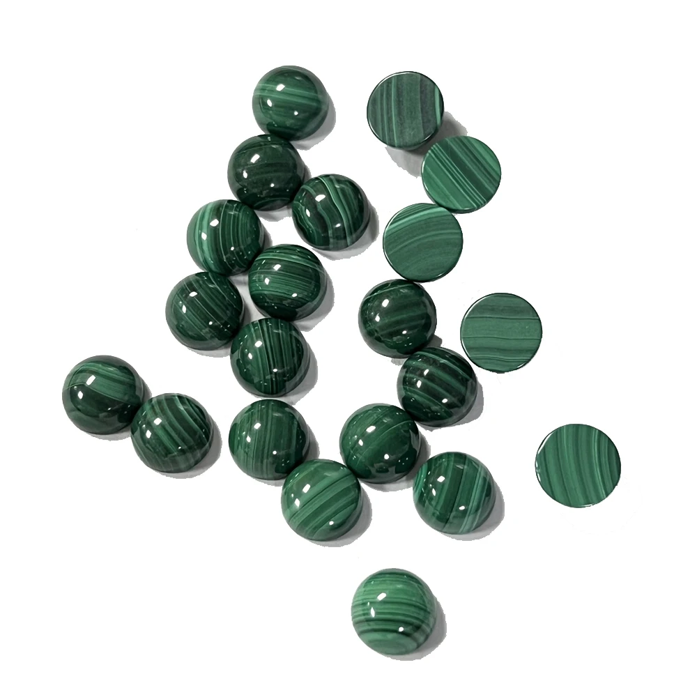 200 Pieces 1 Bag Flat Back Round 10x5.3mm Top Quality Semi Precious Stones Natural Green Malachite Cabochon GemStone