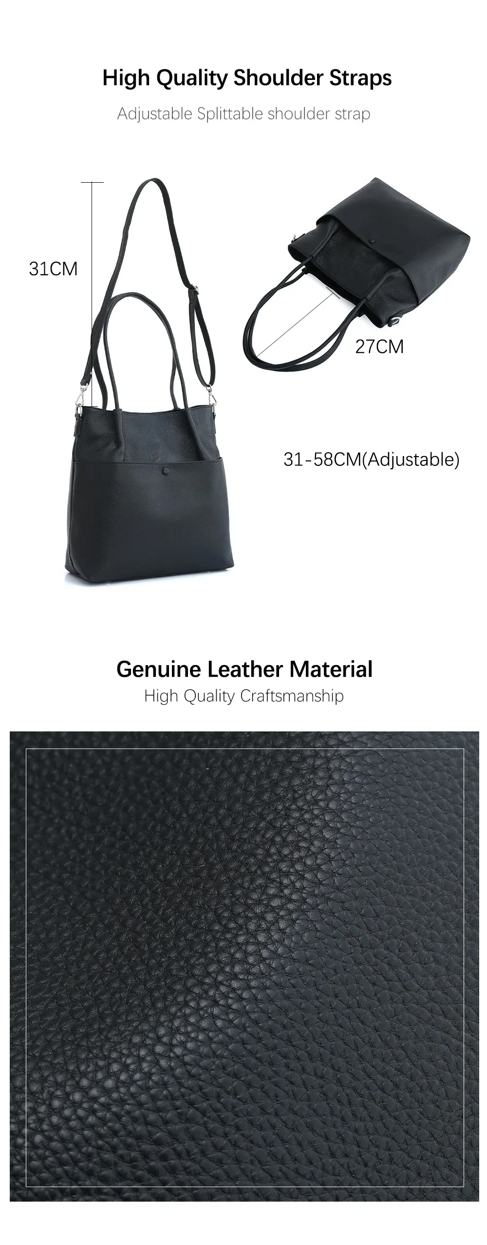 Zency Frauen Eimer Tasche Aus Echtem Leder Große Kapazität Shopper Luxus Casual Handtasche Weiblichen Umhängetasche Schulter Tragetaschen – Detail 2