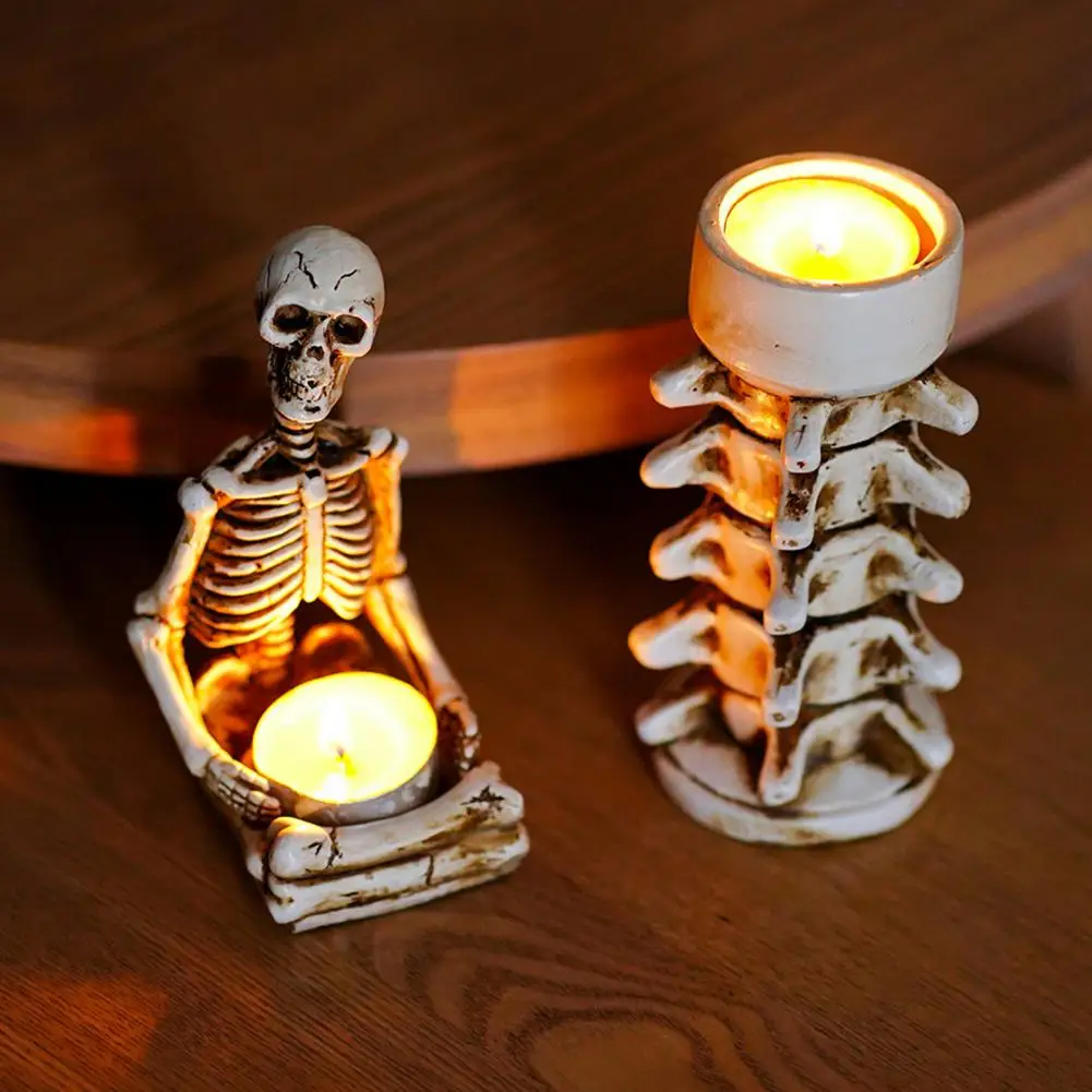 Skeleton Candle Holder Halloween Resin Candle Holder Skeleton Hand Skull Backbone Tealight Stand Home Decor Spooky Party