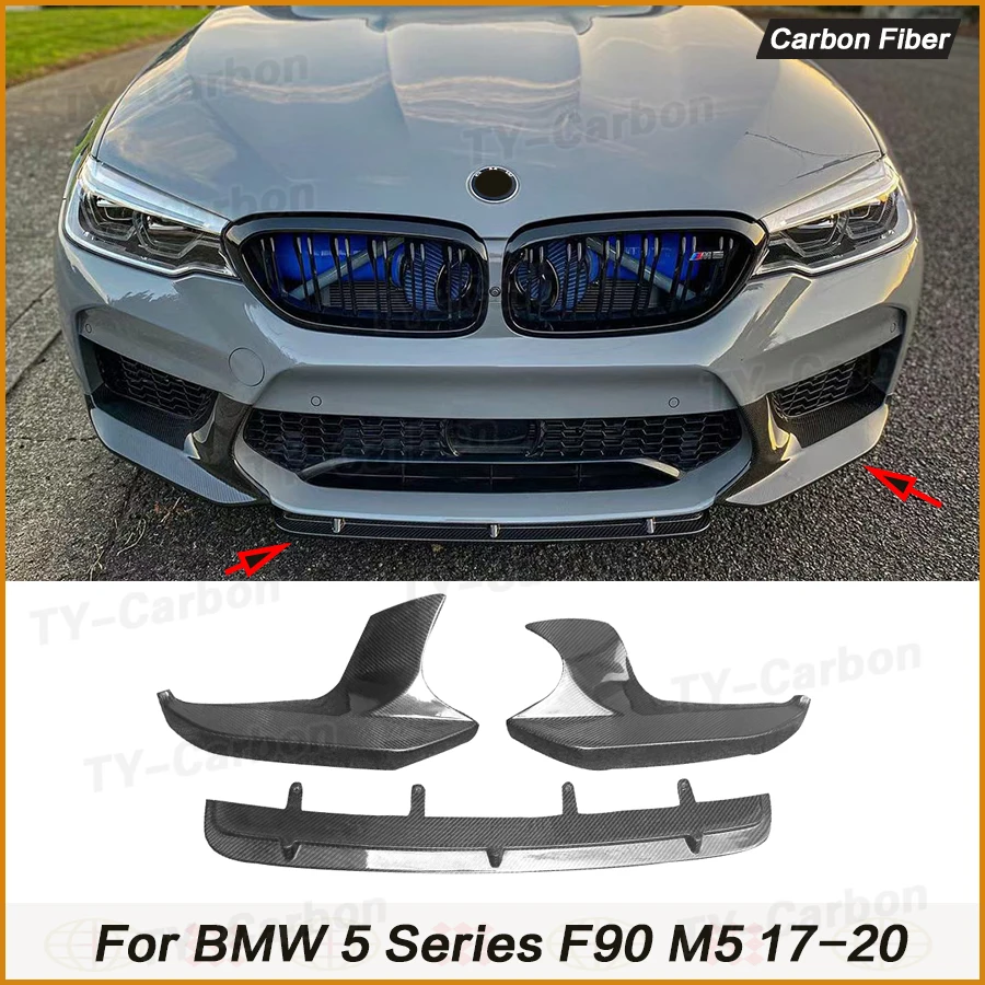 Real Carbon Fiber Front Bumper Lip Upper Side Splitter Canard Trim For BMW 5 Series F90 M5 Car Bodykit Diffuser Spoiler2017-2020