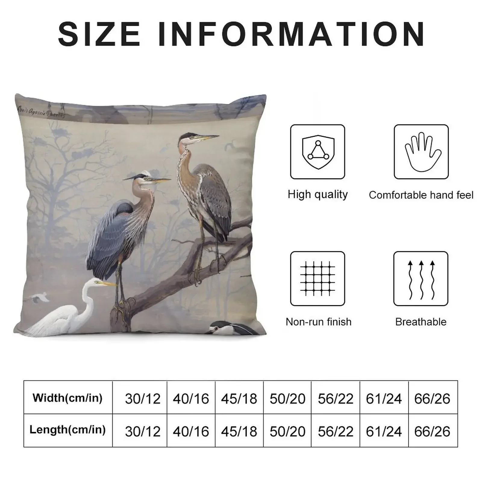 Great Blue Heron, American Egret by Fuertes Throw Pillow Pillowcase Cushion Couch Cushions Sofa Decorative Covers pillow