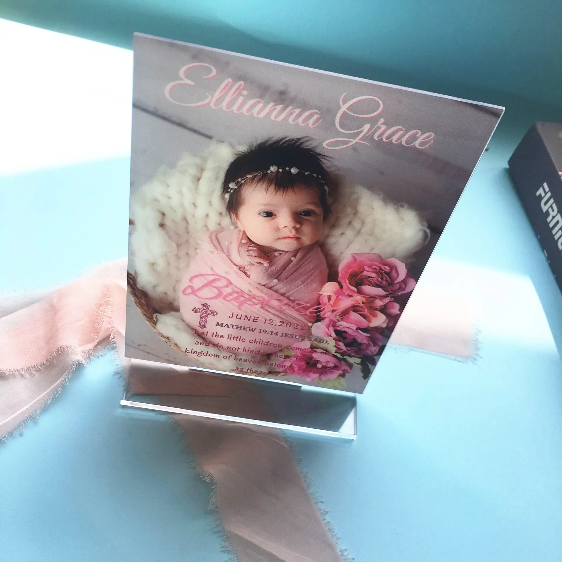 10pcs Lucite Baby Favor User Baptism Invitation Cards Personalize Party Birthday Invitation Cards with Holder