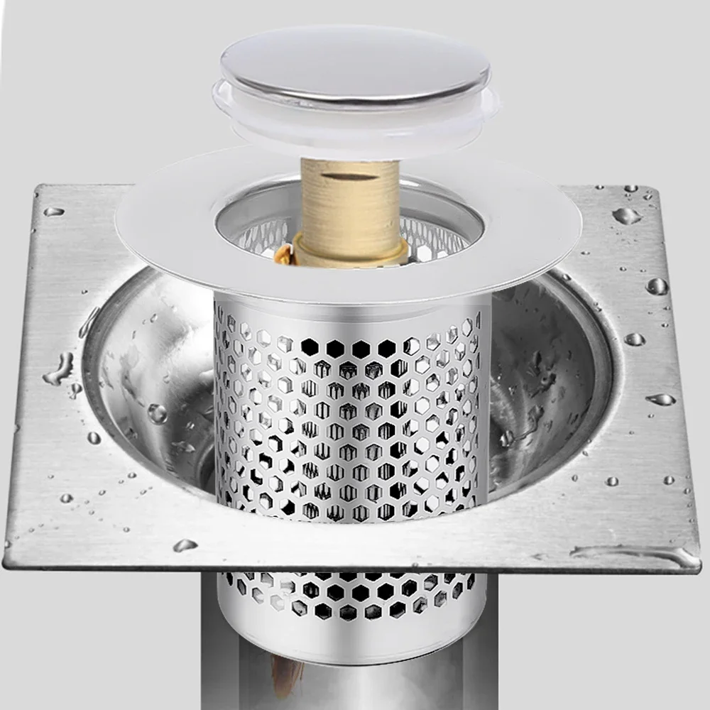 Stainless Steel Floor Drain Filter, Hair Catcher, Waste Plug, Anti Odor, Pop-Up, Bounce Core, Home Kitchen and Bathroom