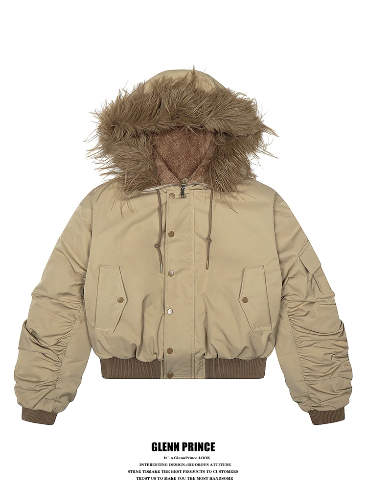 

Американский ретро-пилотский пиджак с капюшоном и меховым воротником, женский, 2025, новая коллекция, рабочая одежда, верхняя одежда