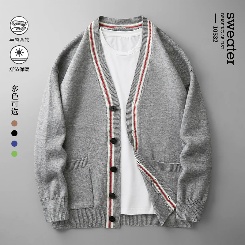 

Осень/зима 2022, новый мужской вязаный кардиган с v-образным вырезом, свитер, удобный и универсальный вязаный кардиган, пальто