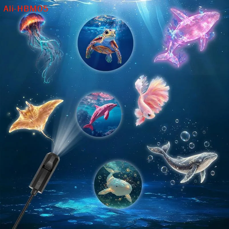 (HB05)LED USB Projector Light Ocean Projection Lamp With 8pcs Marine Life Light Panels Ceiling Decorative Night Light