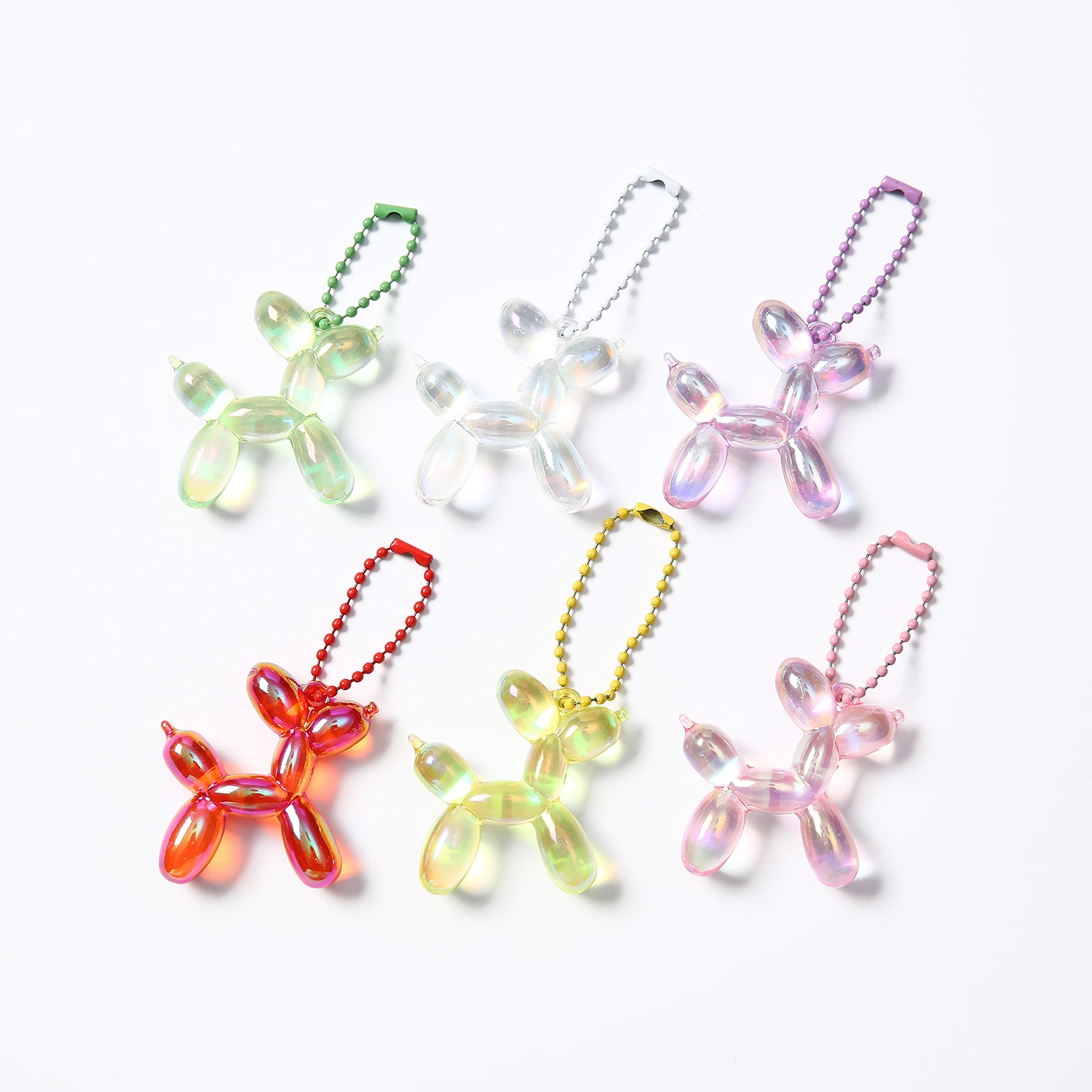 1/5/10/20/50 PCS Trendy Transparent Iridescent Balloon Dog Keychain Resin Bead Chain Charm Fashion Accessory for Backpack Purse