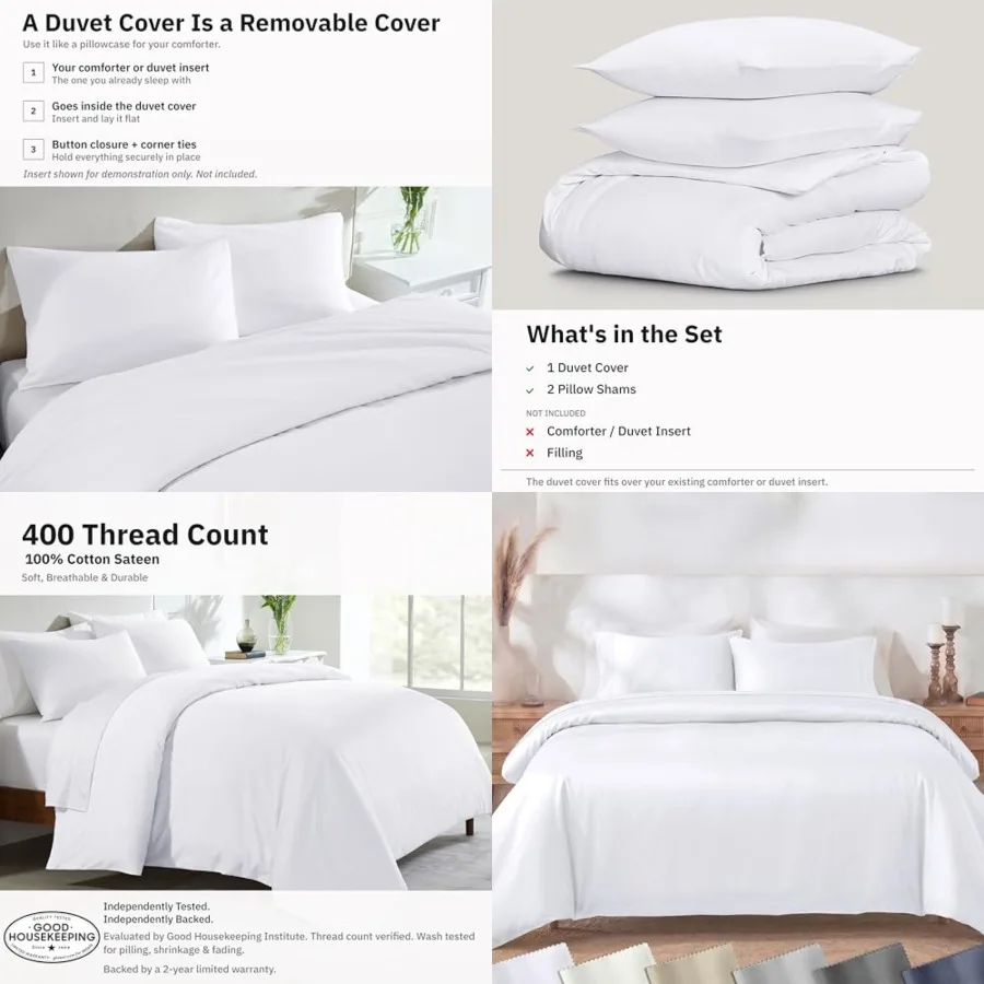 

3 Pc Full/Queen Duvet Cover Set Winner Good Housekeeping Best Bedding Awards 25, 400 Thread Count Sateen, 100 Cotton Duvet Cove