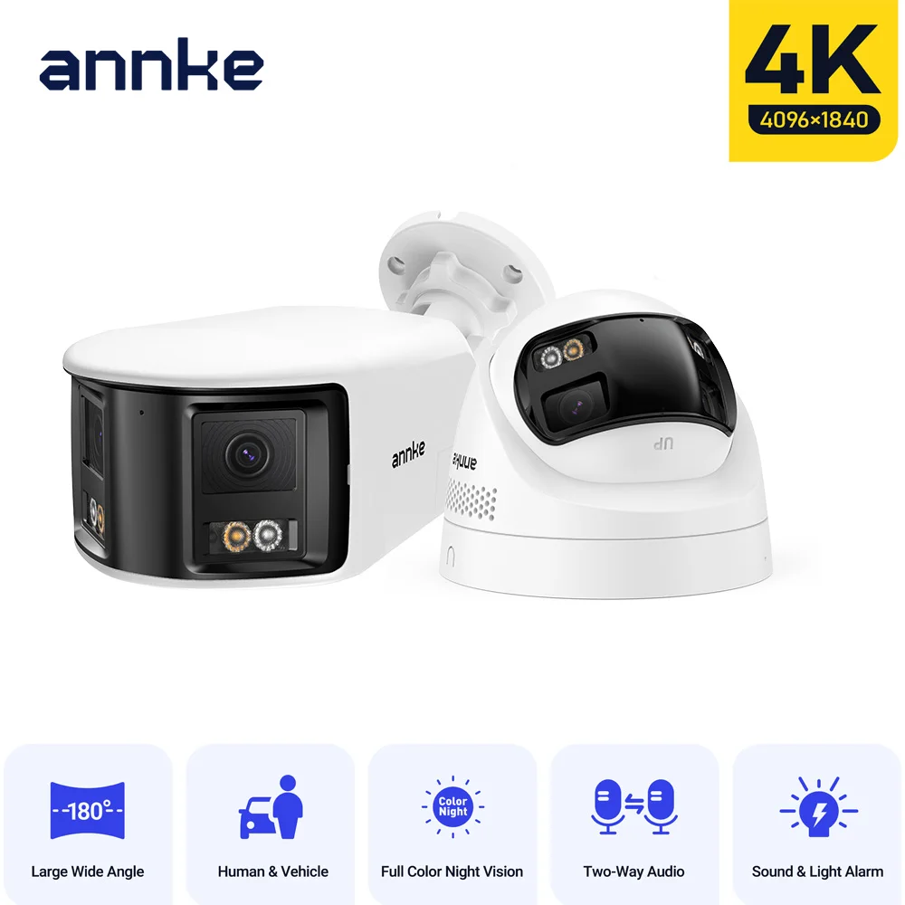 ANNKE Smart Home 180° 8MP/6MP DUO POE Dual Lens Wide View Outdoor Video POE Camera,4K AI Human Detect,8MP Security CCTV Camera