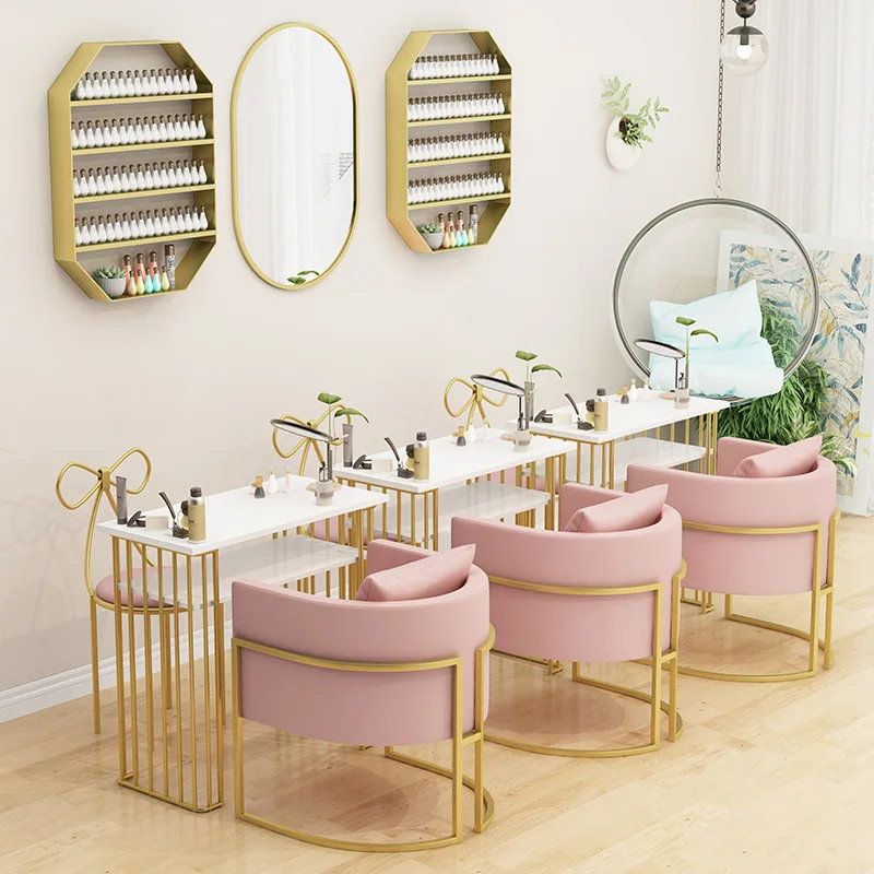 

Комплект мебели для маникюра: стол и стул в скандинавском стиле, одинарный или двойной маникюрный стол, простой современный золотой маникюрный стол.