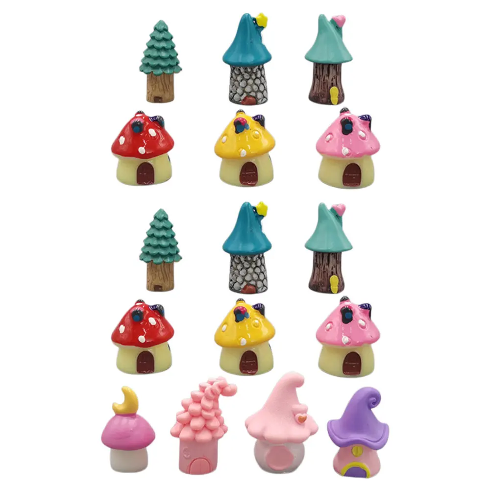 

16 Pcs Mini Mushroom House Decoration Miniature Resin Set Fairy Garden Houses Miniatures for Crafts