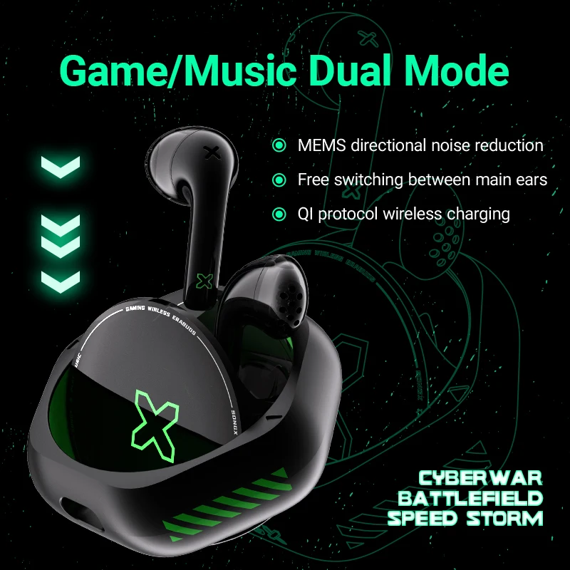 Game Earphone TWS Earbuds Active Noise Control Qi Wireless Charging HIFI Stereo Headphones Waterproof Low Latency Bluetooth5.2