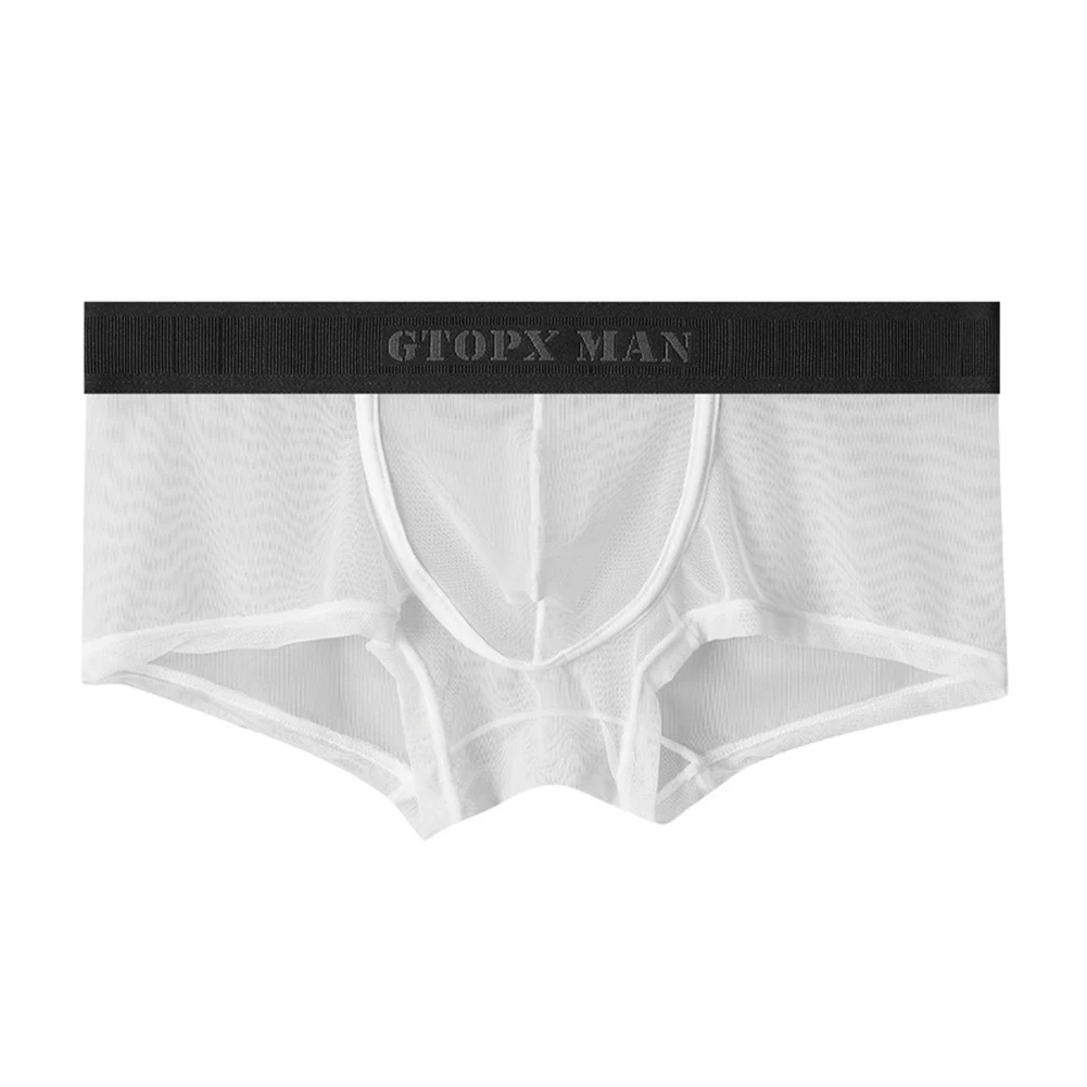 Sexy Men Briefs Mesh See-Through Convex Pouch Boxers Bikini Sexy Underwear Soft Breathable Flat Boxers Underpants