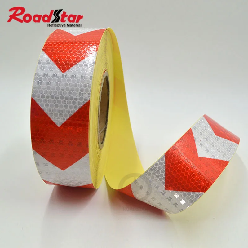 Roadstar 5cmx3m Shining Reflective Warning Self-Adhesive Stikcer with Red White Color Arrow Printing for Car