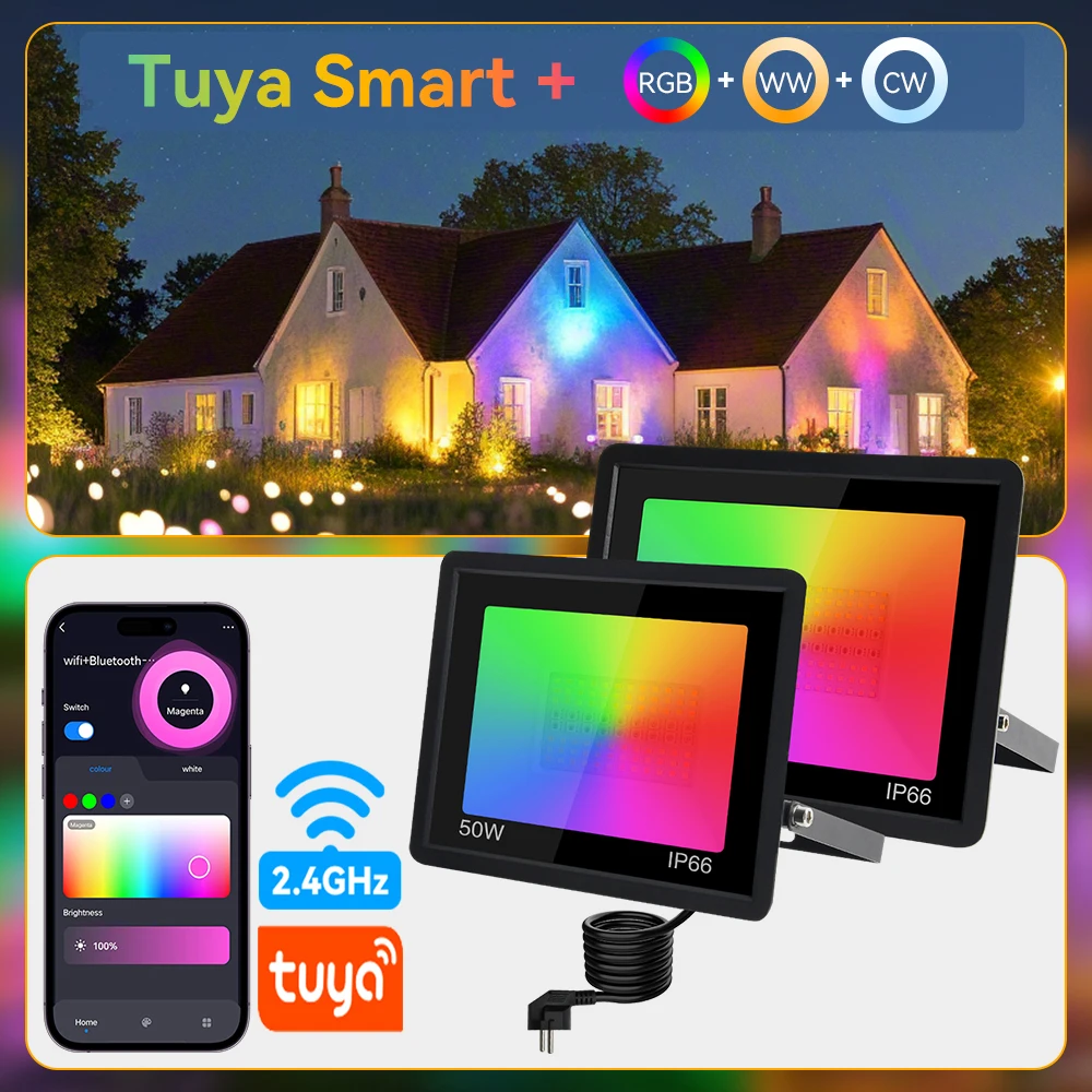 TUYA RGB الكاشف الذكية APP التحكم LED حديقة الأضواء IP66 مقاوم للماء 50 واط 100 واط WIFI ربط أضواء للإضاءة في الهواء الطلق #1