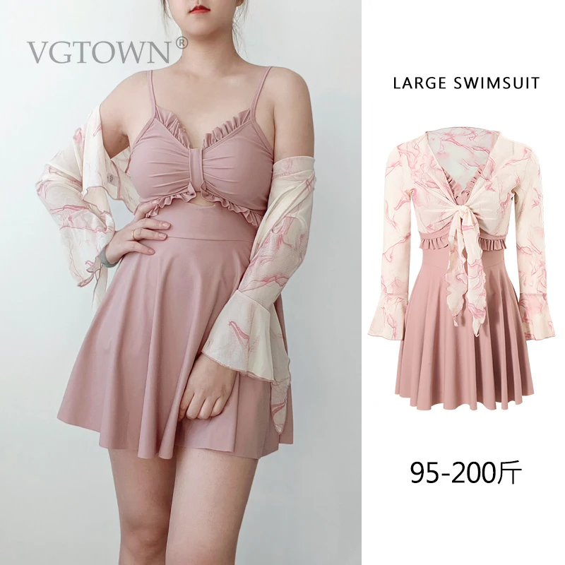 2PCS Plus Size L-8XL One Piece Swimsuit Women  Swimsuit Dress Mesh Ruffled Beachwear Summer 2026 New Korean Holiday Biquinis