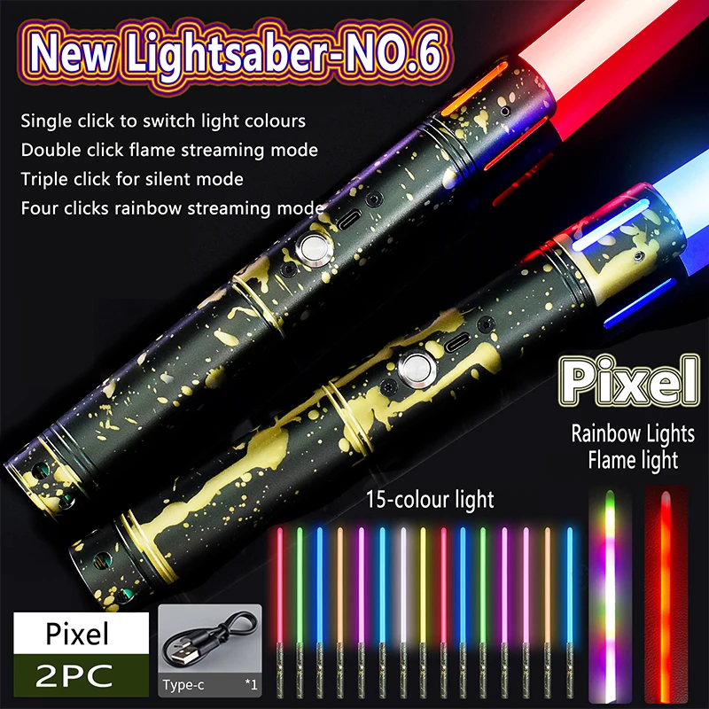 Sable de luz láser de Metal RGB para niños, espada láser Jedi que cambia de 7 colores, fuentes de sonido, Force FX, FOC, Blaster, regalo