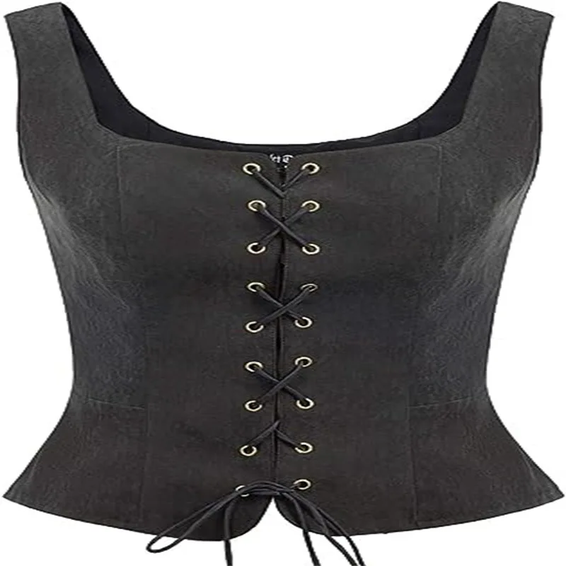 Women's Pirate Renaissance Vest Role-playing Costume Tight Corset Short Sleeve Polyester Fiber Pure Color Double Button Closure