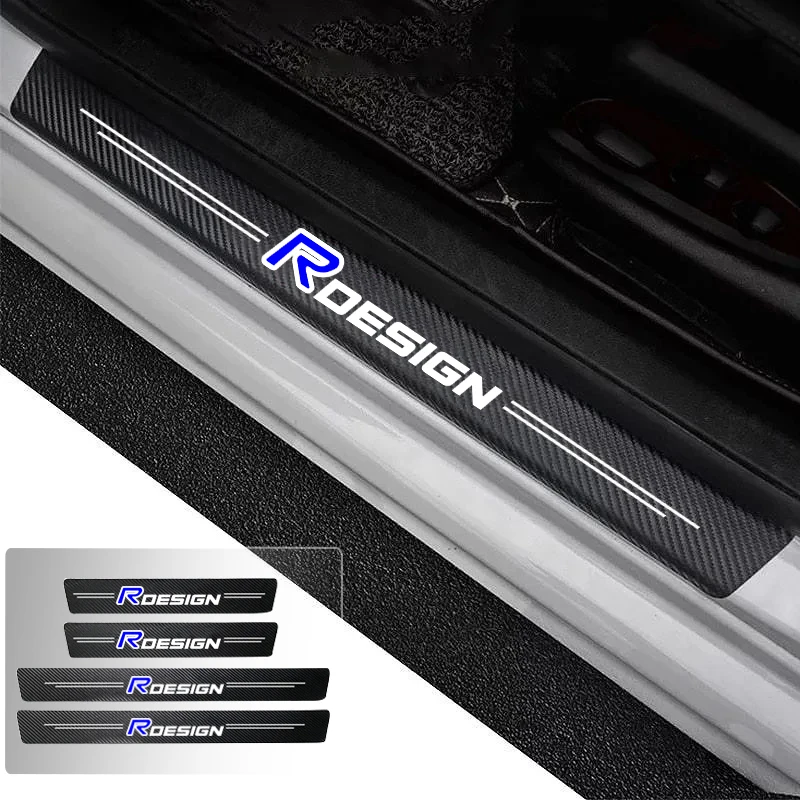 Car Door Sill Carbon Fiber Sticker Threshold Side Anti Scratch Waterproof For Volvo Rdesign Trunk Bumper Scratch Guards Decals