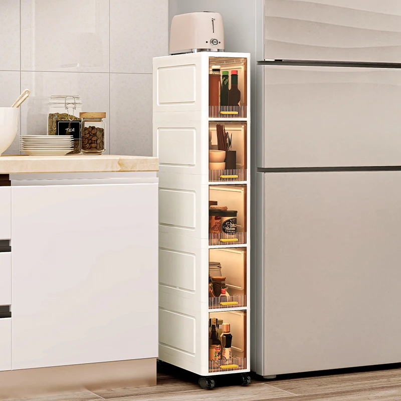 20cm Length Narrow Space Kitchen Storage Cart 2/3/4/5 Ultra-thin Storage Cart Narrow Kitchen Roller Cart