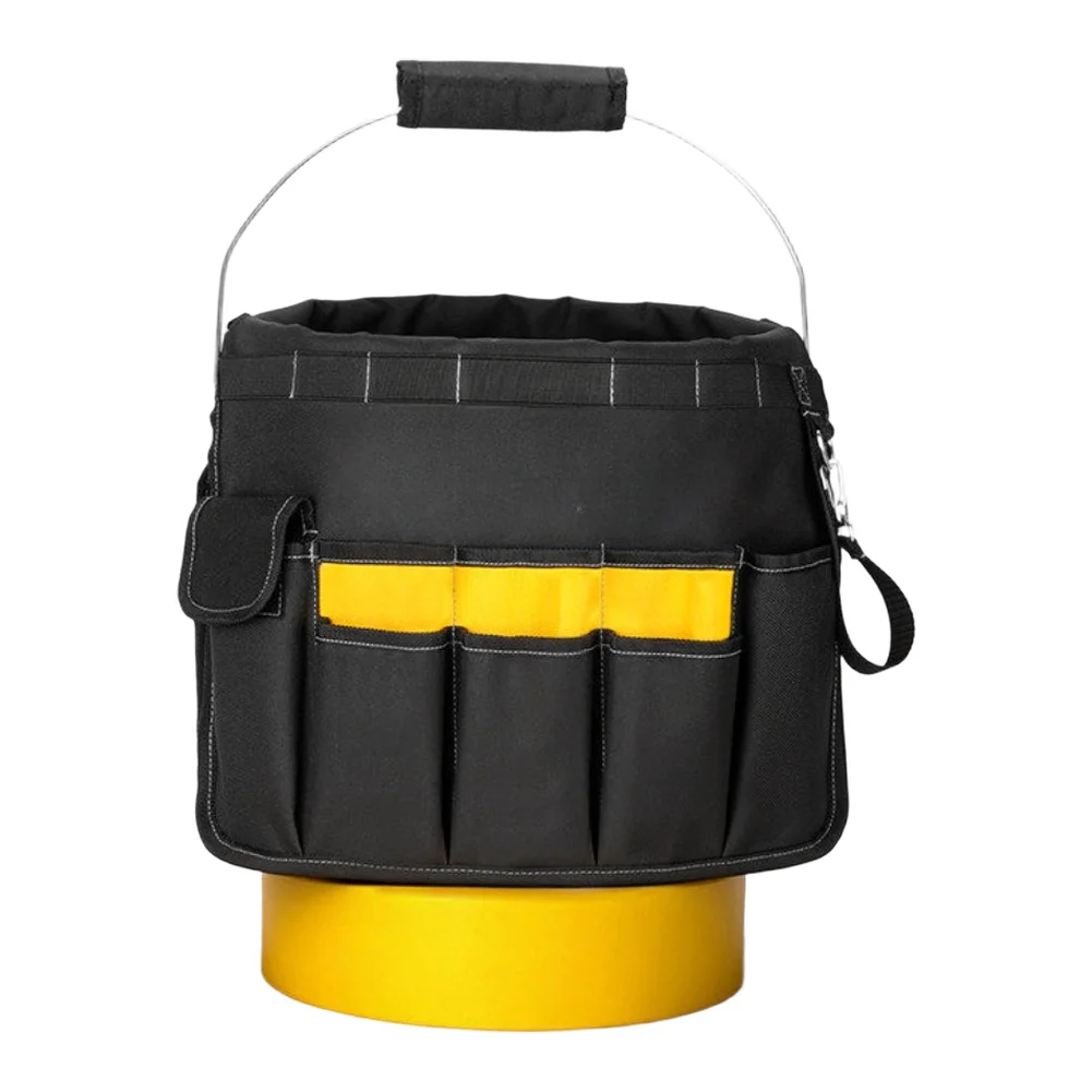 portable-bucket-style-tool-bag-for-electricians-with-600d-oxford-cloth-multiple-compartments-elastic-loops-and-shoulder-strap