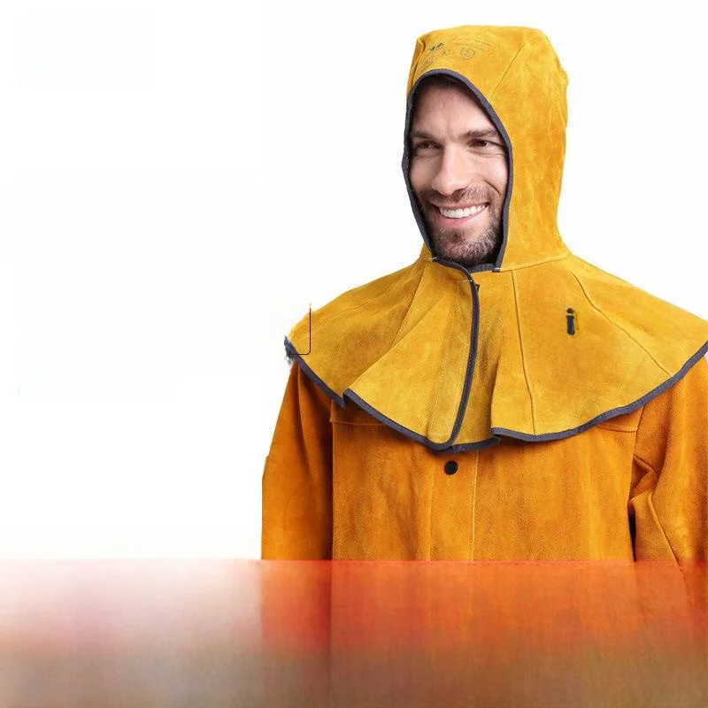 youning-ap3000y-gold-leather-welding-hat-shoulder-length-apron-style-workwear-flame-retardant-fabric-head-protection