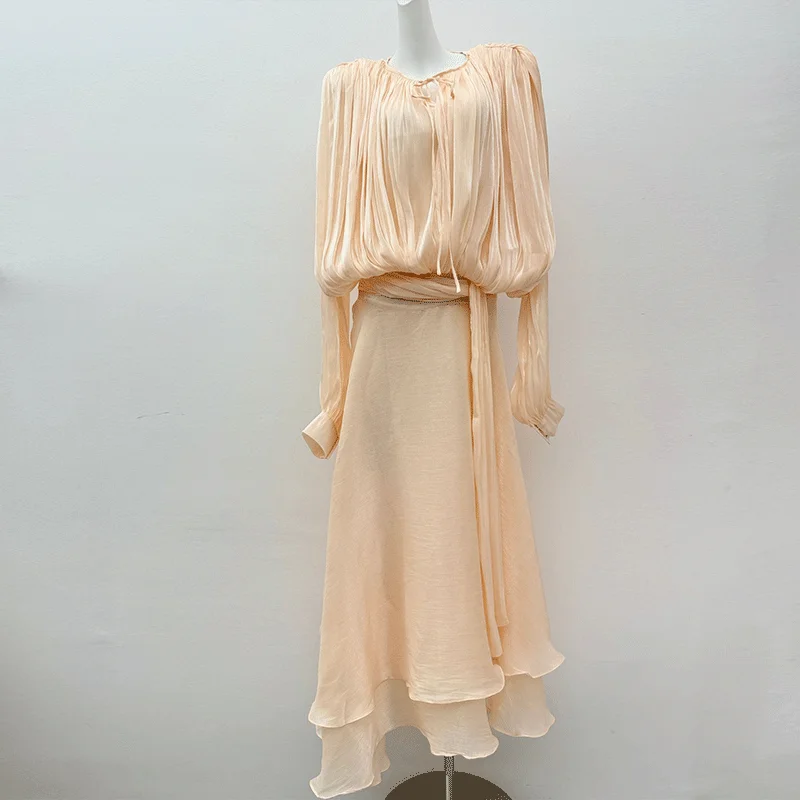 

Faionable Long A-Line Dr Waist-Cinching Slimming Women's Ele Sle Maxi Dr Casual Chic Chinese Wedding Gown