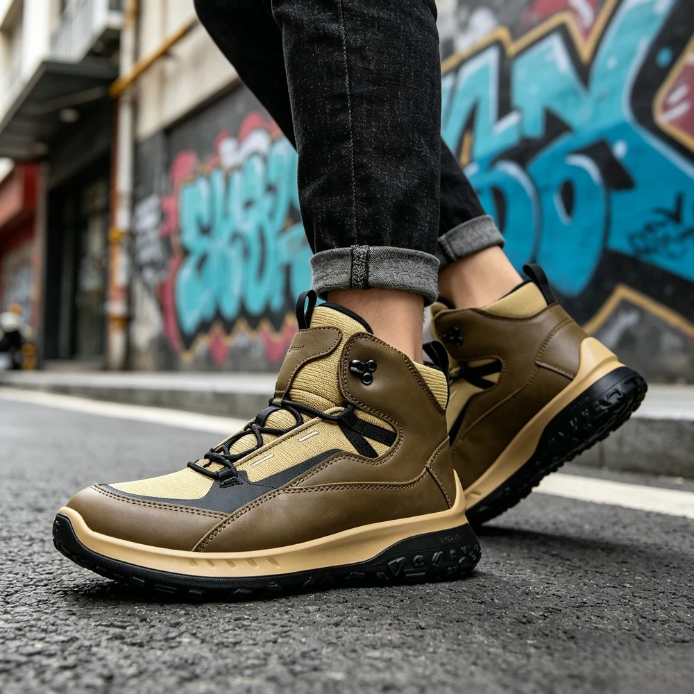 High Top Leather Shoes Men Luxury Brand Original Designer Trendy Mesh Patchwork Sneaker Street Hip Hop Harajuku Boots Cool 2026