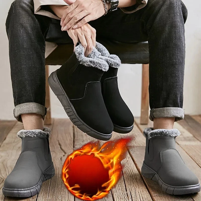 

Men's Winter Warm High Top Cotton Shoes Outdoor Thick Soled Snow Boots Anti Slip and Wear-resistant Solid Color Foot Men's Boots